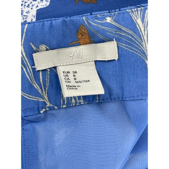 H & M Women's Blue Hummingbird Floral Print Pockets Skirt Back Zip Size 8 - Picture 7 of 15
